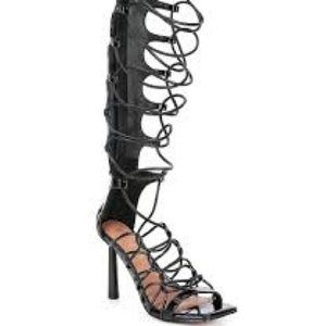Gianni Bini Rydelle synthetic patent tall wrap up heels